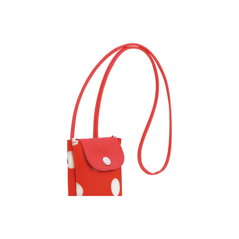 LONGCHAMP Le Pliage Collection Leather Trim One Shoulder Crossbody Cell Phone Pouch Women's Red-3