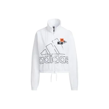adidas Women'ss Logo Print Zip Up Stand Collar Jacket White