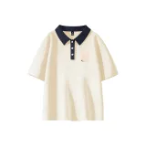 Beige Navy Blue Collar
