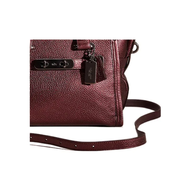 COACH Swagger Pebbled Leather Tote One Shoulder Handbag Large Size Women's Burgundy-2