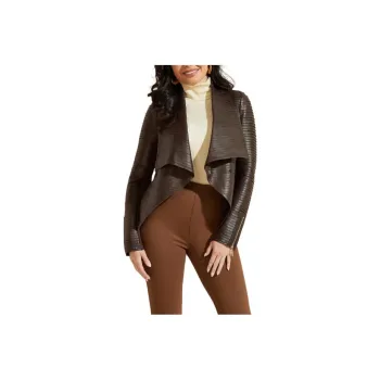 GUESS Shayna Drape Leather Jacket Jackets Coats Women's Brown