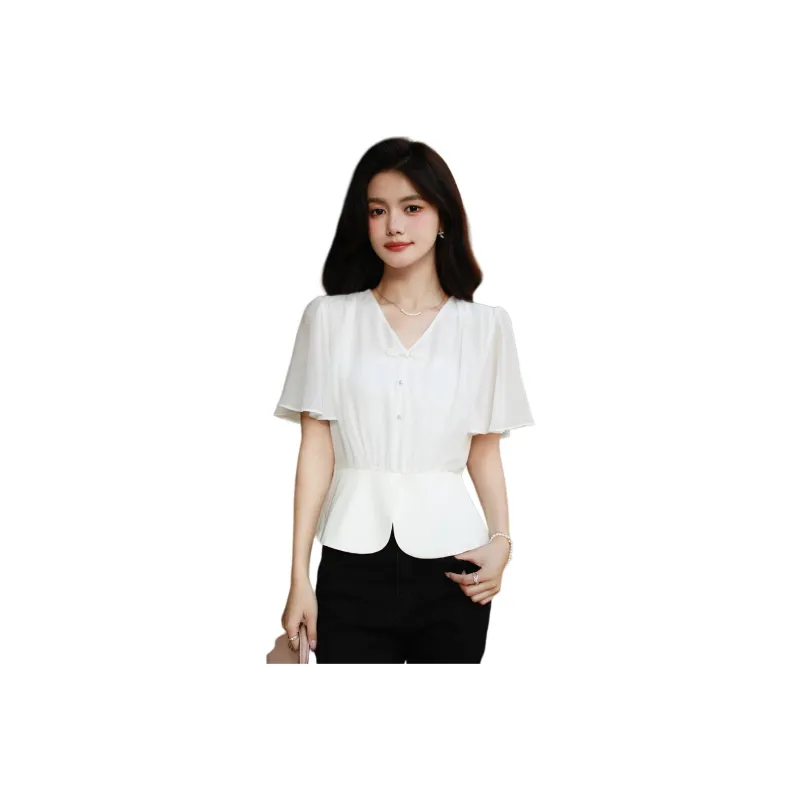 HUASJ Chiffon Shirts Women's White-0