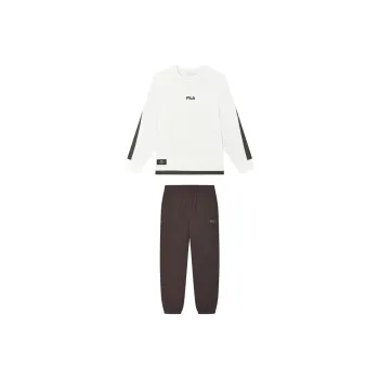 FILA Casual Sportswear Men Clothing Set Cloud White Top+Earth Umber Pants