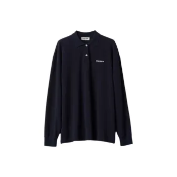 MIU MIU Logo Embroidered Piqué Long Sleeved Polo Shirt