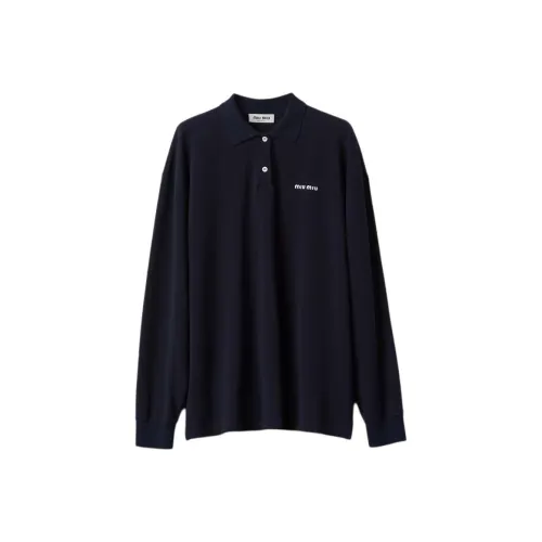 MIU MIU Logo-Embroidered Piqué Long-Sleeved Polo Shirt