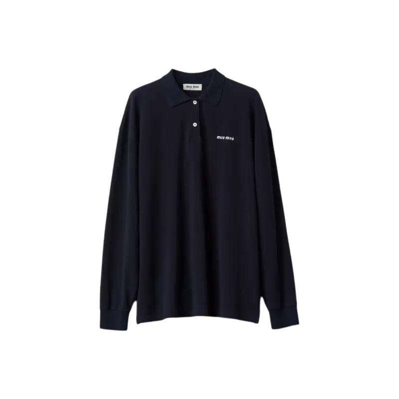 MIU MIU Logo Embroidered Piqué Long Sleeved Polo Shirt-0