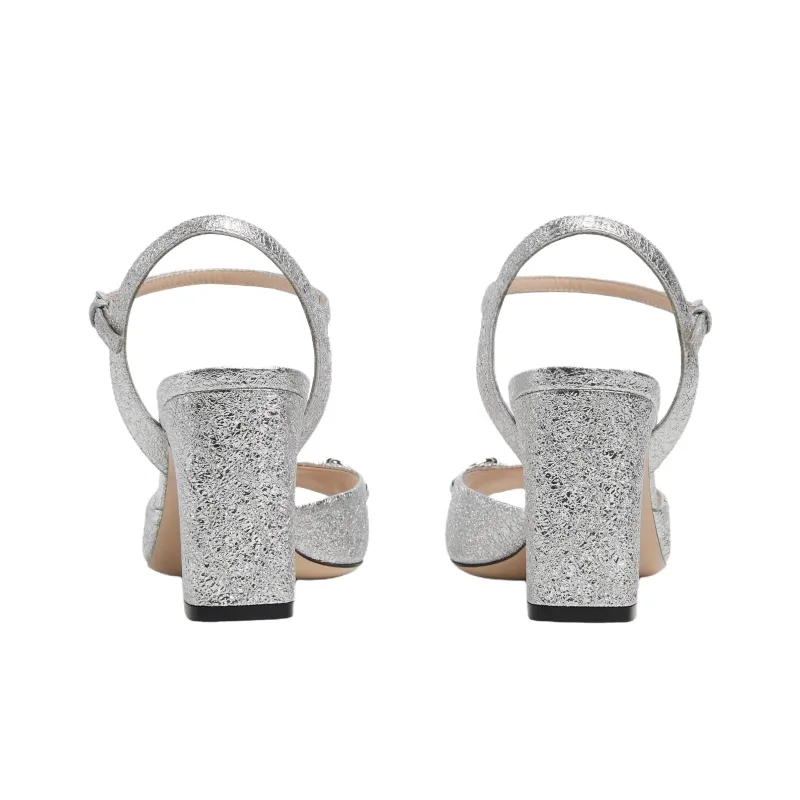 GUCCI One Strap Sandals 7.5cm Women's Silver-4