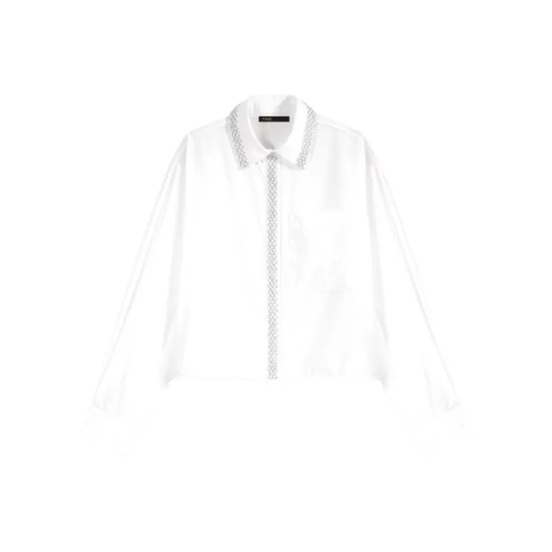 Maje Beaded collar Cropped Shirt-0