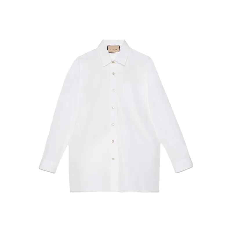 GUCCI Cotton Shirt With GUCCI Embroidery White-0