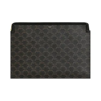 CELINE Artificial Leather And Cow Leather Document Folder Clutch Men's Black