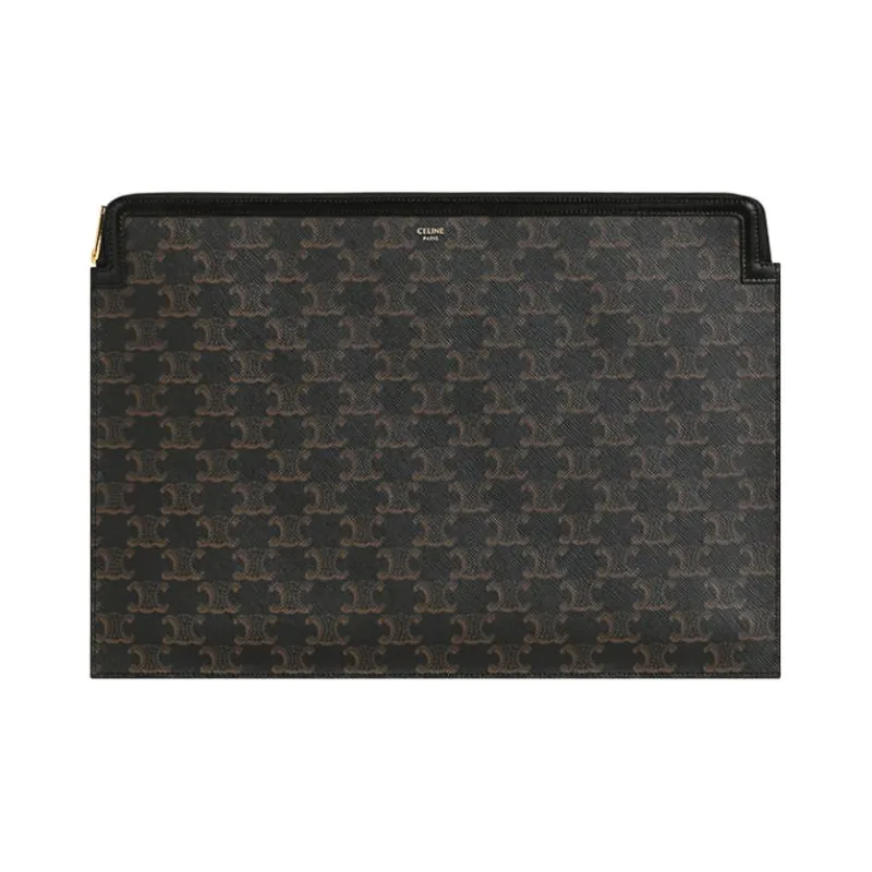 CELINE Artificial Leather And Cow Leather Document Folder Clutch Men's Black-0