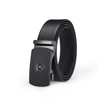 Automobili Lamborghini Cow Leather Belts Men's Gunmetal 3.5cm