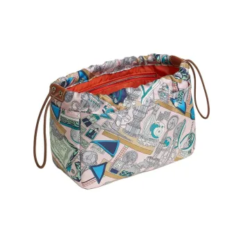 HERMES Fourbi Silk With Barenia Calfskin Clutch Women's Soft Affection Pink & Gull Gray & Light Yellow Umber
