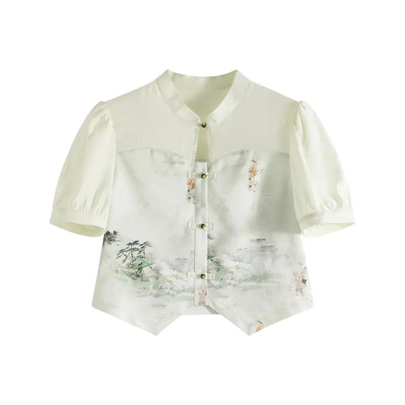 SUBEN Chiffon Shirts Women's Green Multicolor-0