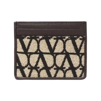 Valentino Fabric Card Holder Unisex Beige & Black
