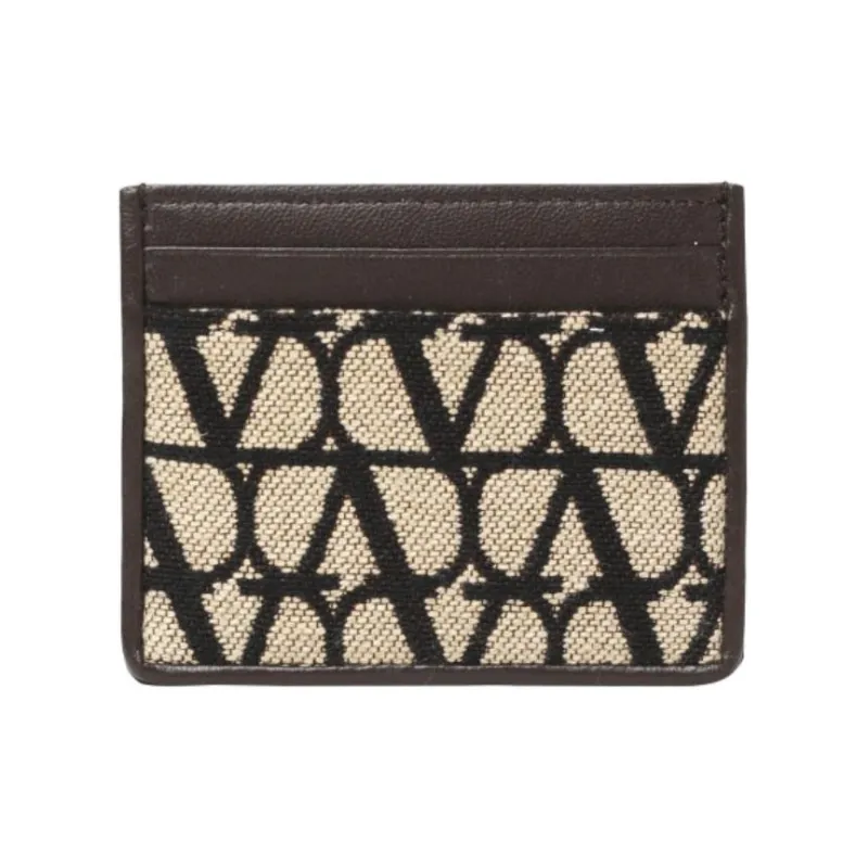 Valentino Fabric Card Holder Unisex Beige & Black-0