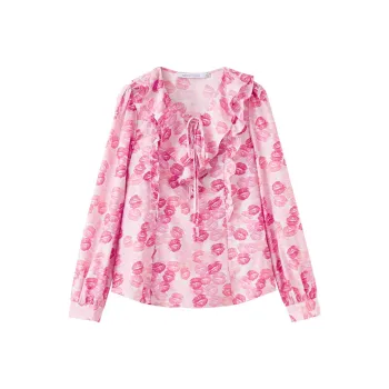 SHUIYUNJIAN Mulberry Silk Shirt Women's Pink Floral
