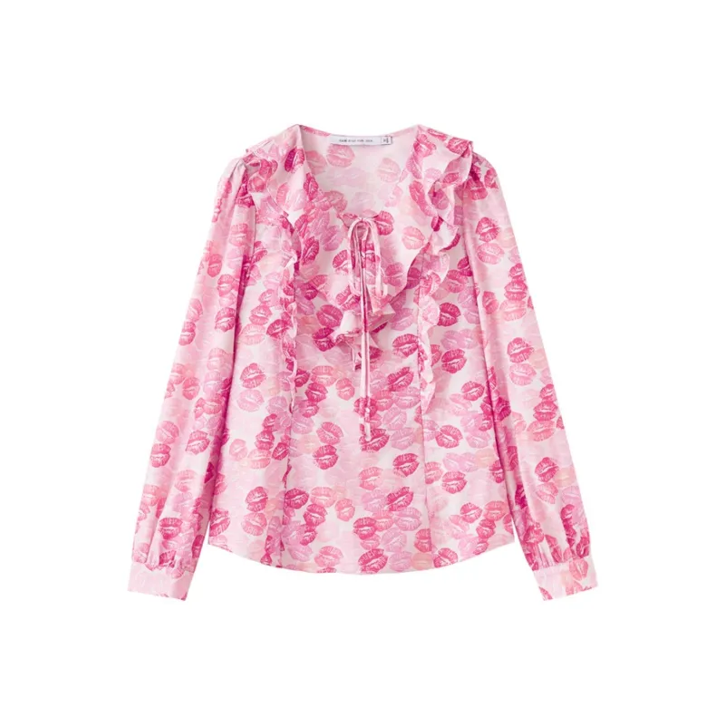 SHUIYUNJIAN Mulberry Silk Shirt Women's Pink Floral-0