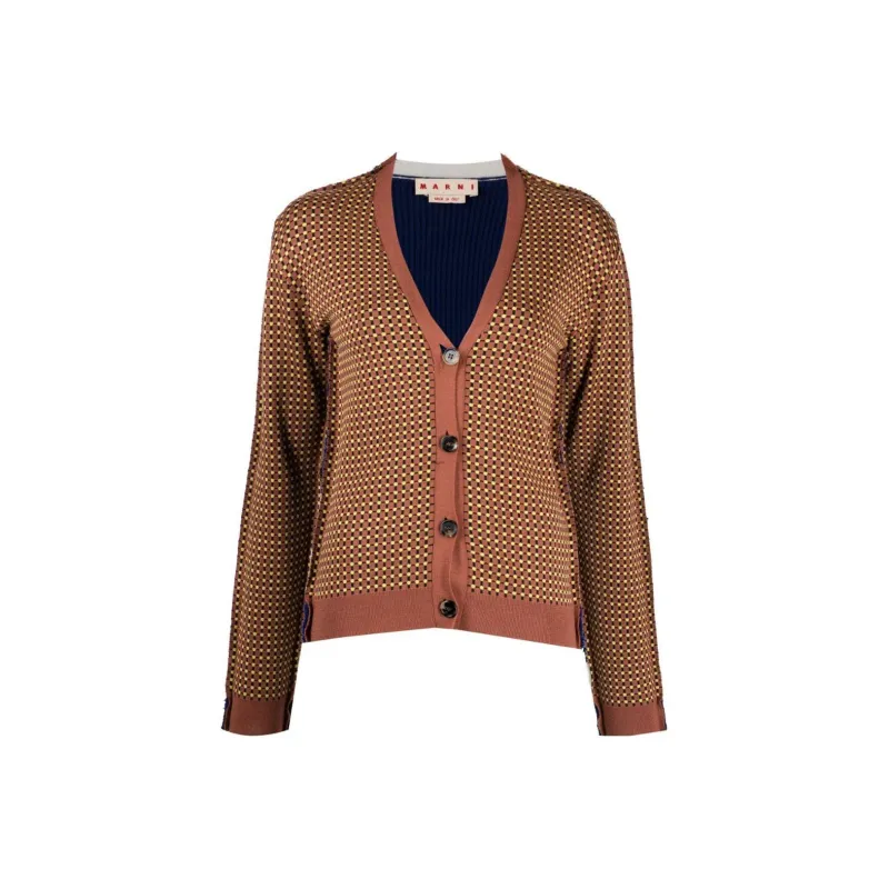 MARNI Graphic Printed V Neck Buttoned Cardigan-0