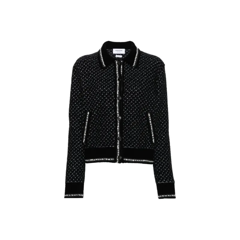 THOM BROWNE Spread collar Tweed Bomber Jacket-0