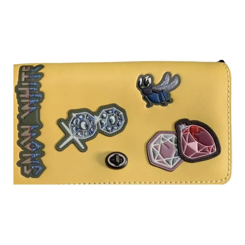 COACH Dinky Leather Envelope Bag, Shoulder Bag, Crossbody Bag Small Size Women's Sunflower Yellow & Black Copper-1
