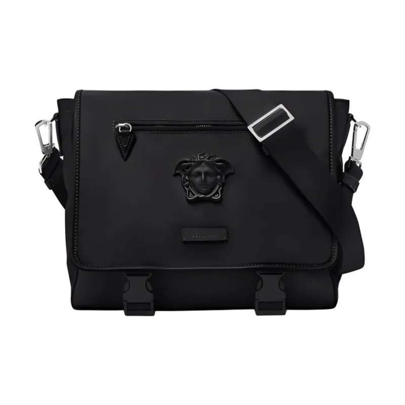 VERSACE La Medusa Nylon Shoulder Bag Crossbody Bag Messenger Bag Men's Black-0
