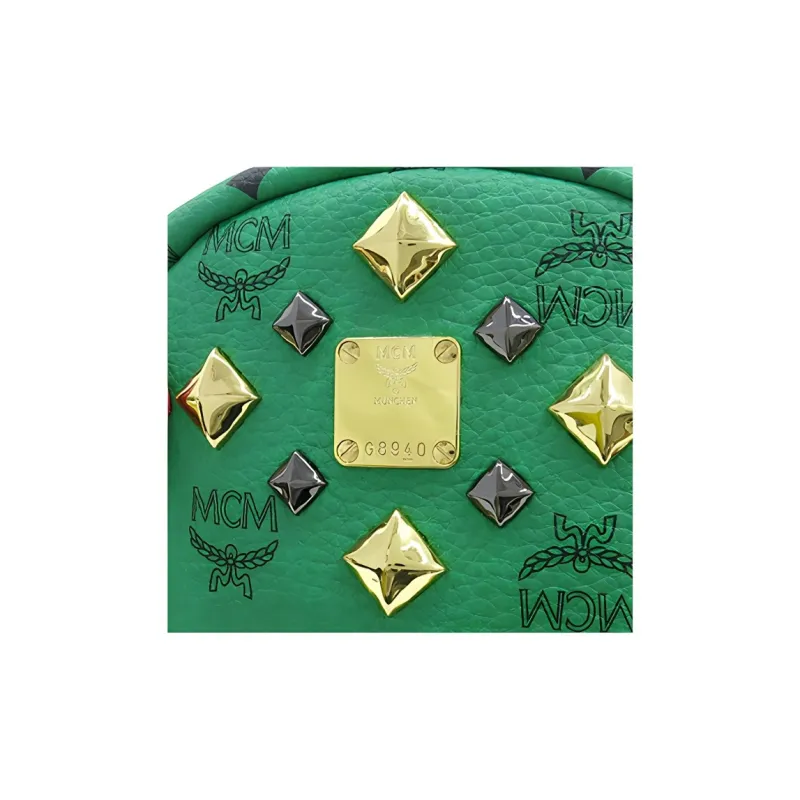 MCM Stark Visetos Leather Backpack Small Size Unisex Green & Blue-3