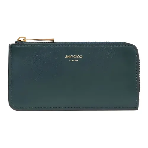 Jimmy Choo Smooth Calf Leather Wallet Card Clip Card Holder Women's Dark Green/Cookie