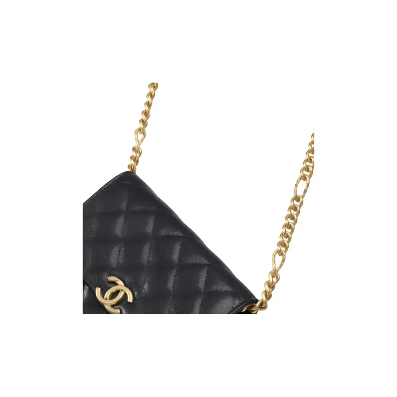 CHANEL Grain Embossed Caviar Cow Leather Chain Clutch, Shoulder Bag, Crossbody Bag Women's Black-3