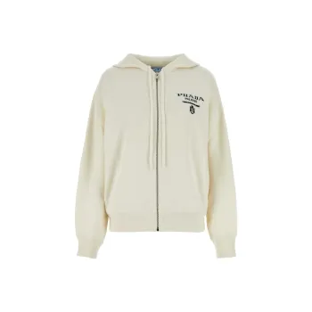 PRADA Zip-Up Drawstring Knitted Hoodie