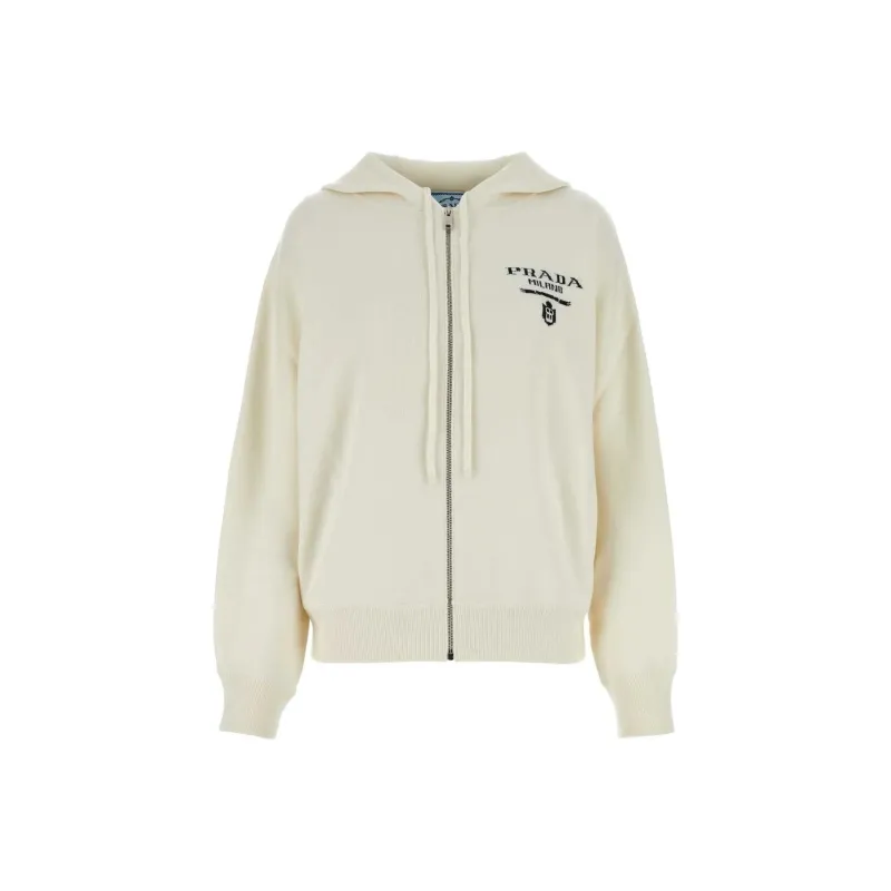 PRADA Zip-Up Drawstring Knitted Hoodie-0