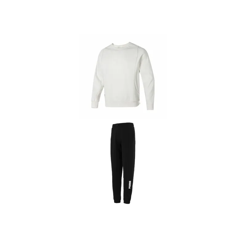 PUMA Casual Sportswear Men Clothing Set White Sweatshirt+Black Pants-0