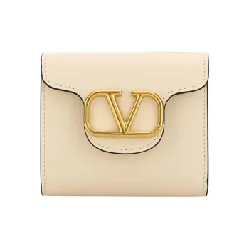 Valentino Vlogo Calfskin Wallet Women's Ecru