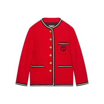 GUCCI Logo Embroidered Tweed Button Up Jacket