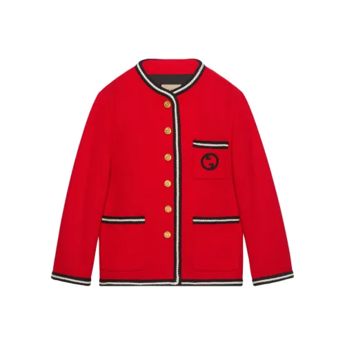 GUCCI Logo Embroidered Tweed Button Up Jacket