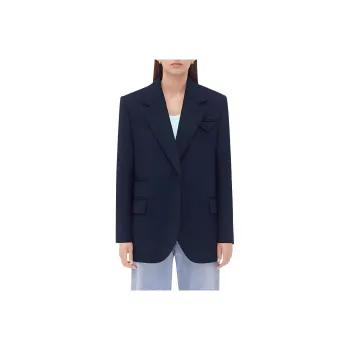Bottega Veneta Double Wool Cashmere Belted Jacket Jackets Coats Women's Dark Blue