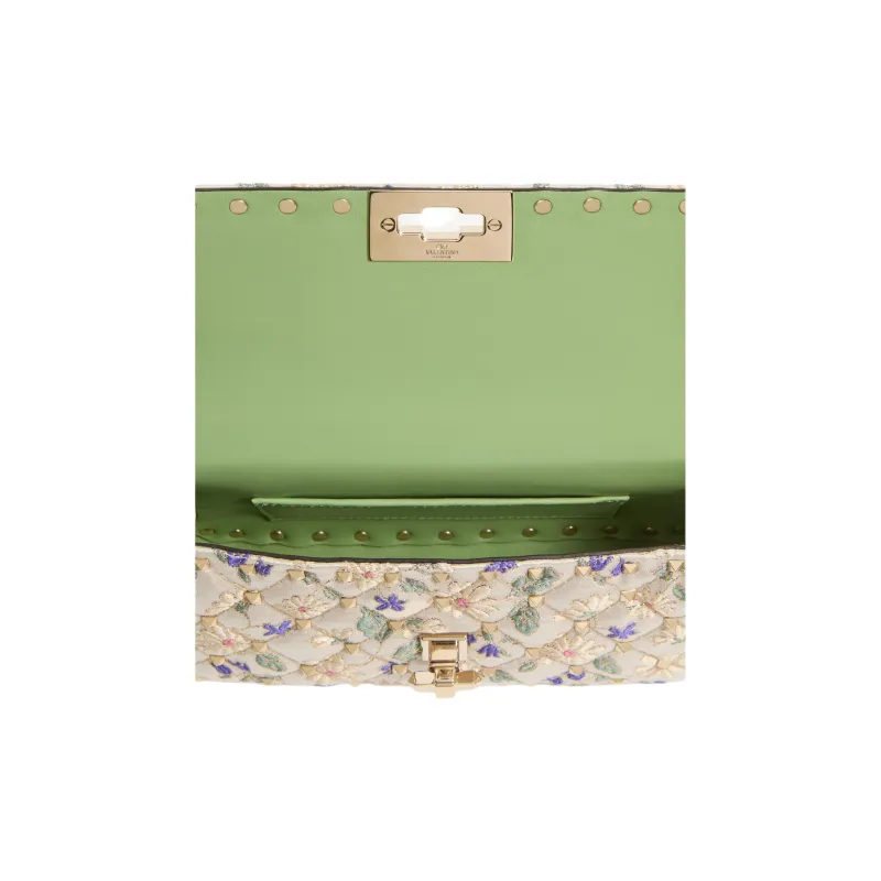 Valentino ROCKSTUD SPIKE Jacquard Fabric Portable Crossbody Bag, Shoulder Bag Small Size Women's Multicolor-4