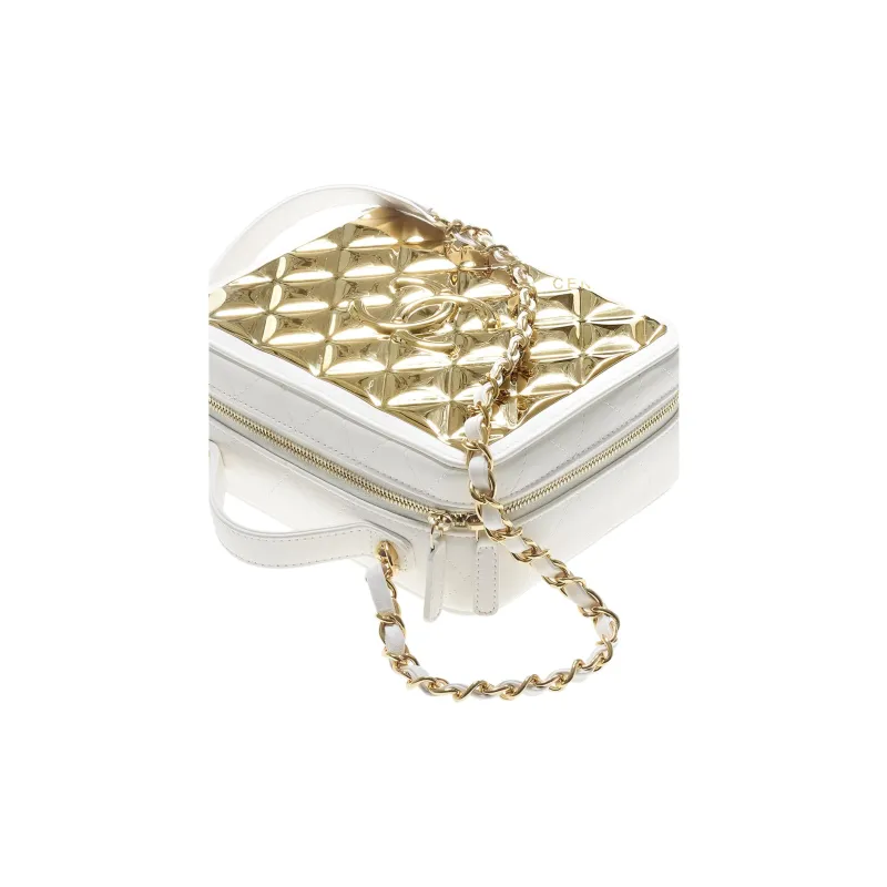 CHANEL Lambskin Box Bag, Makeup Bag, One Shoulder Handbag, Crossbody Bag Women's White-3