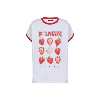 BALMAIN Two Tone Strawberry Printed T Shirt
