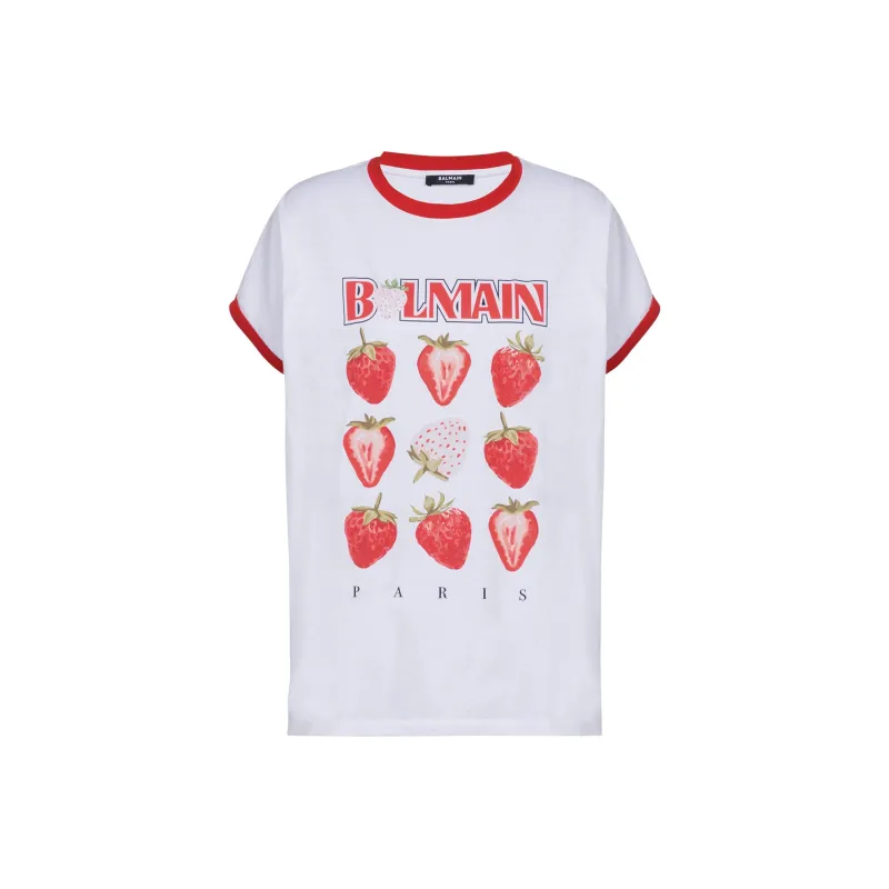 BALMAIN Two Tone Strawberry Printed T Shirt-0