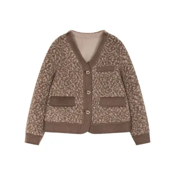 IHIMI Jackets Coats Women's Floral Yarn Coffee