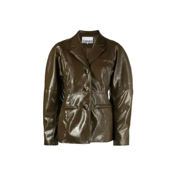 GANNI Patent Blazer 'Teak'