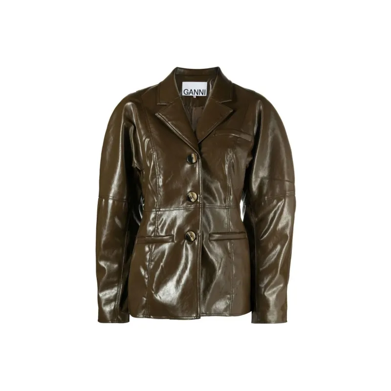 GANNI Patent Blazer 'Teak'-0