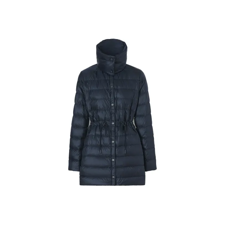 Burberry Solid Color Lapel Mid-Length Down Jacket Women's Midnight Blue-0