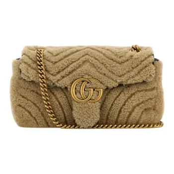 GUCCI Marmont Shearling Shoulder Bag Small Size Women's Beige
