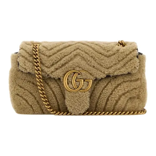 GUCCI Marmont Shearling Shoulder Bag Small Size Women's Beige