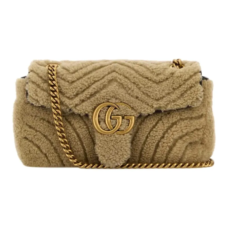 GUCCI Marmont Shearling Shoulder Bag Trumpets Women's Beige-0