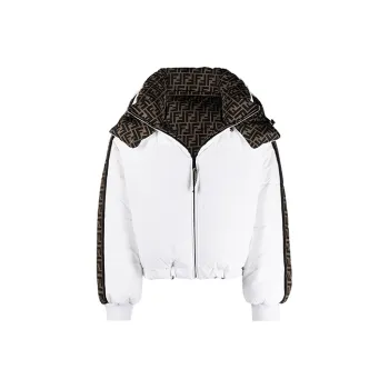 FENDI Solid Color Geometric Pattern Hooded Down Jacket Women's White