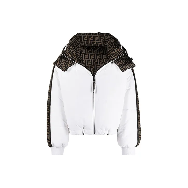 FENDI Solid Color Geometric Pattern Hooded Down Jacket Women's White-0