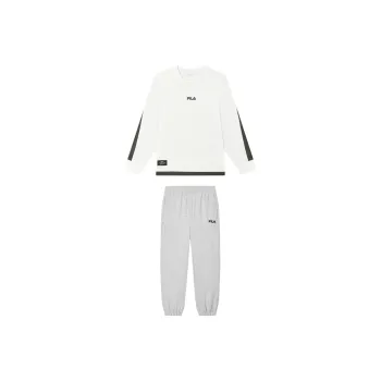 FILA Casual Sportswear Men Clothing Set Cloud White Top+Cloud Mist Heather Gray Pants